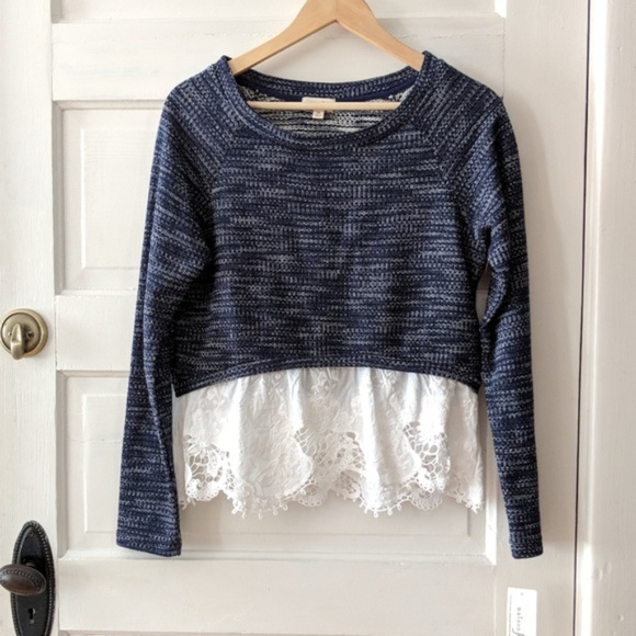 Maison Jules Sweaters - Maison Jules Long Sleeve Sweater Lace Detail